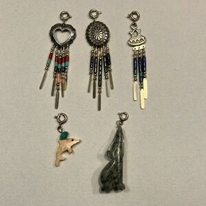 Native American 5 Sterling Charms with Spring Ring Clasps